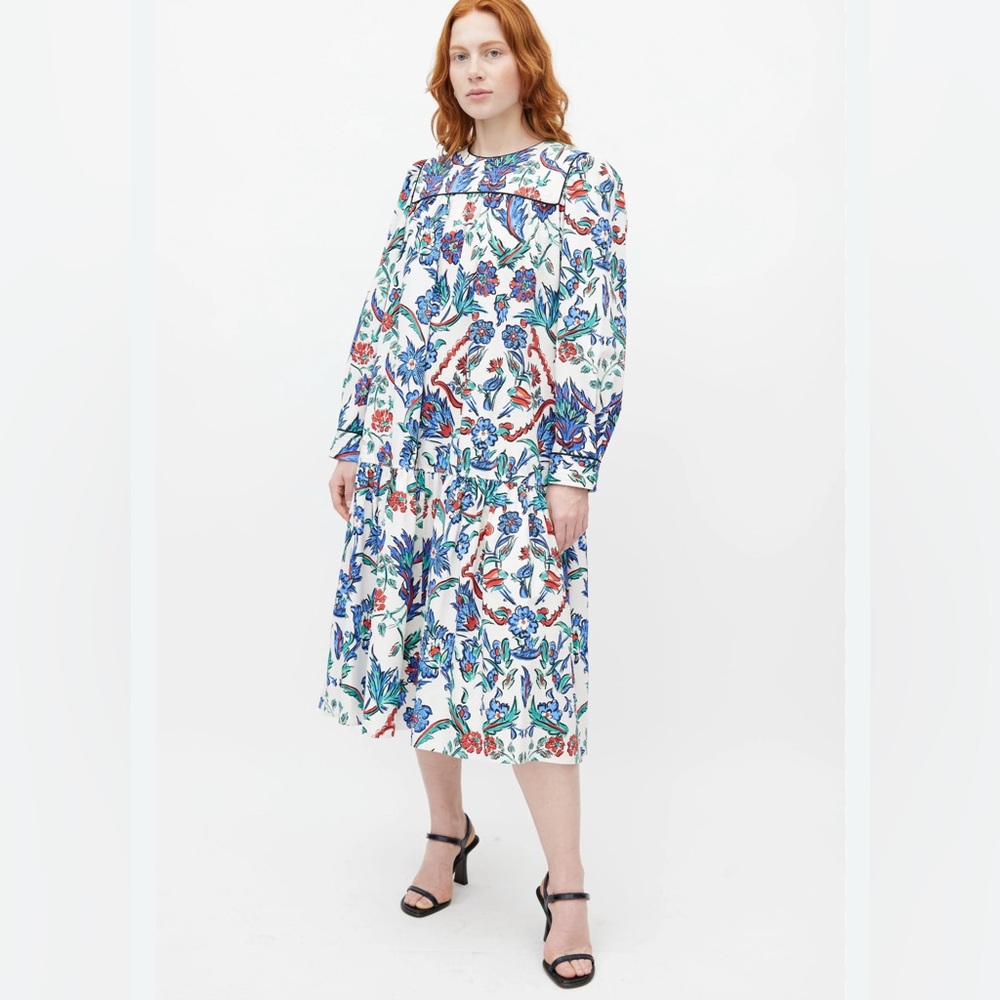 Tory‎ Burch Blue and White Long Sleeve Sundress